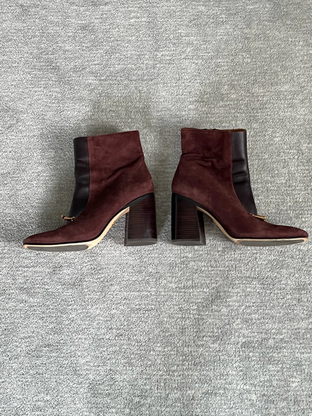 Tory Burch Equestrian Link Dark Brown Suede and Leather Ankle Boots Sz. 8.5